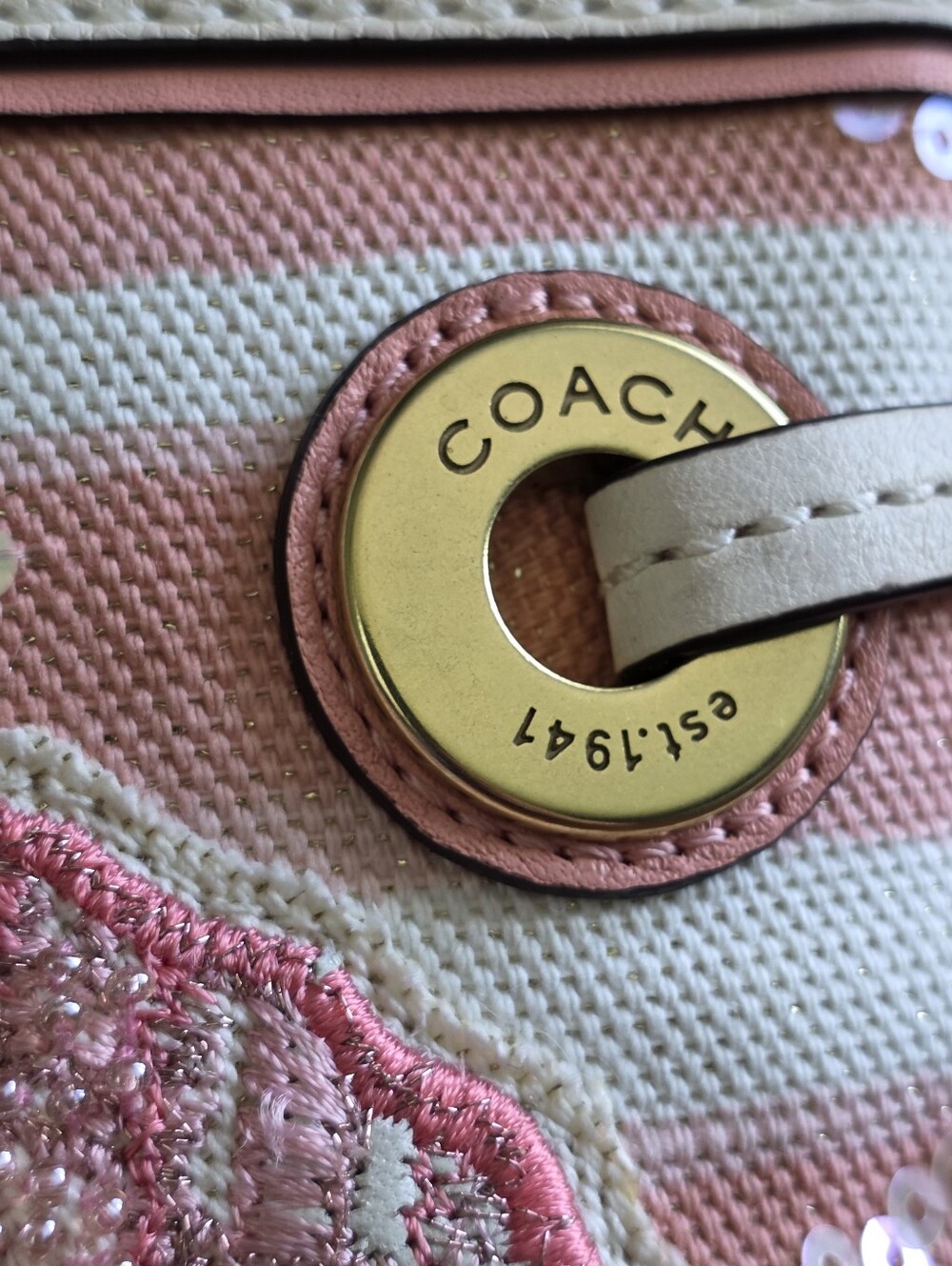 Coach Audrey Pink Sequin Shell Canvas Studded Wristlet Bag - Picture 7 of 16
